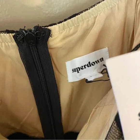 Superdown Revolve Bella Lace Jumpsuit illusion black nude bodice one piece XS